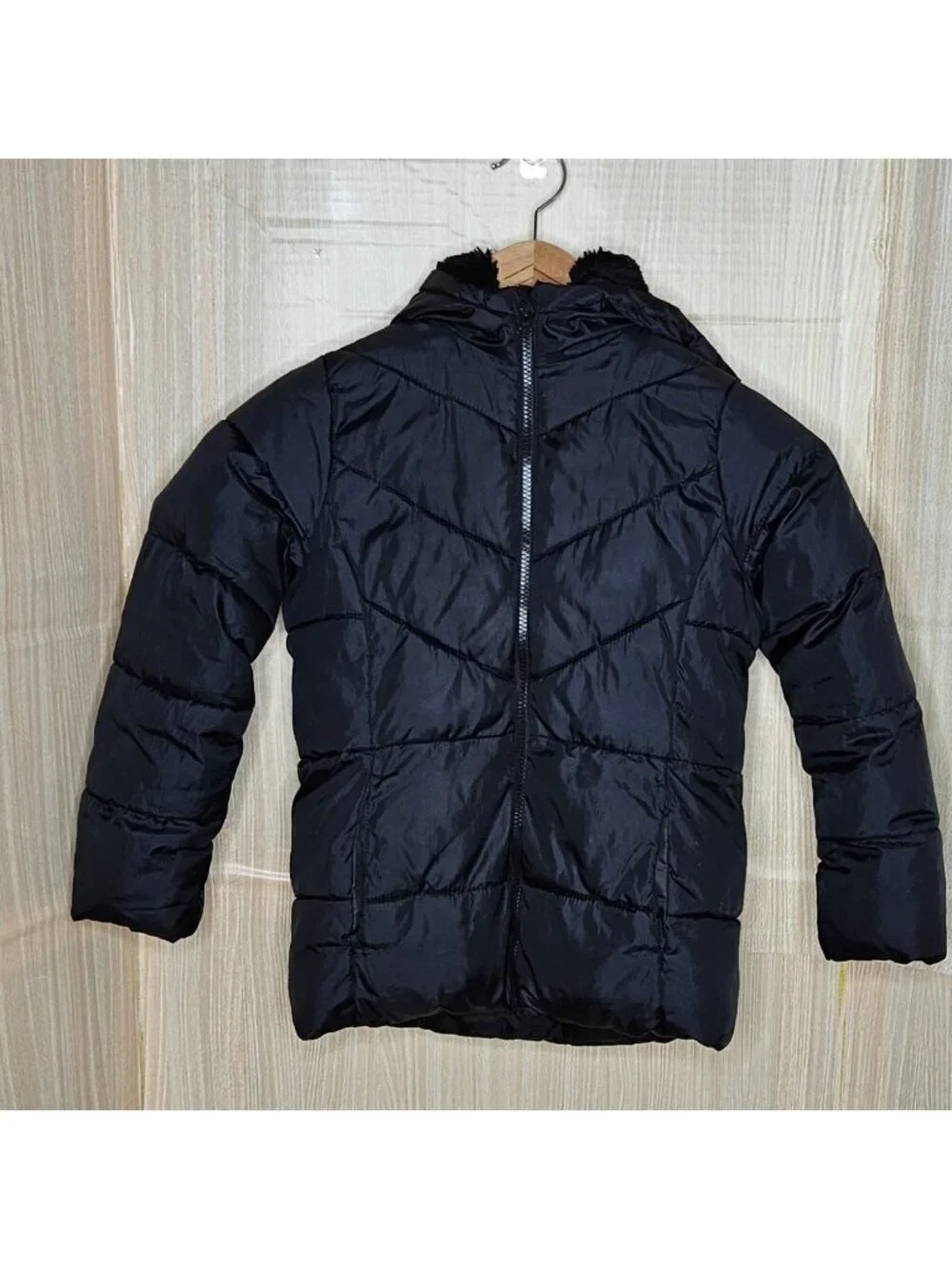 Wonder Nation Girls Black Coat With Faux Fur Lining 7-8